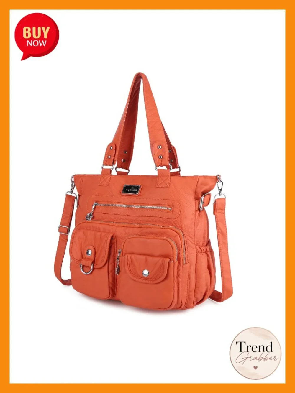 PU Faux Leather Satchel Handbag with Adjustable Shoulder Strap
